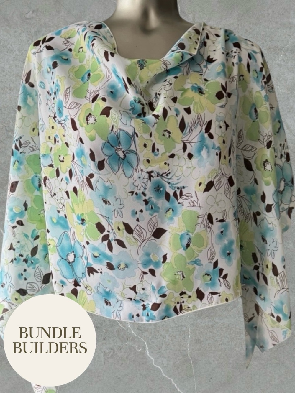 $10 Add-on | Vintage Floral Lightweight Scarf Top in Blue, Green & White